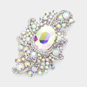 Abalone Bouquet Brooch Crystal Pin Stone Oval Style Rhinestones Bling Accessory